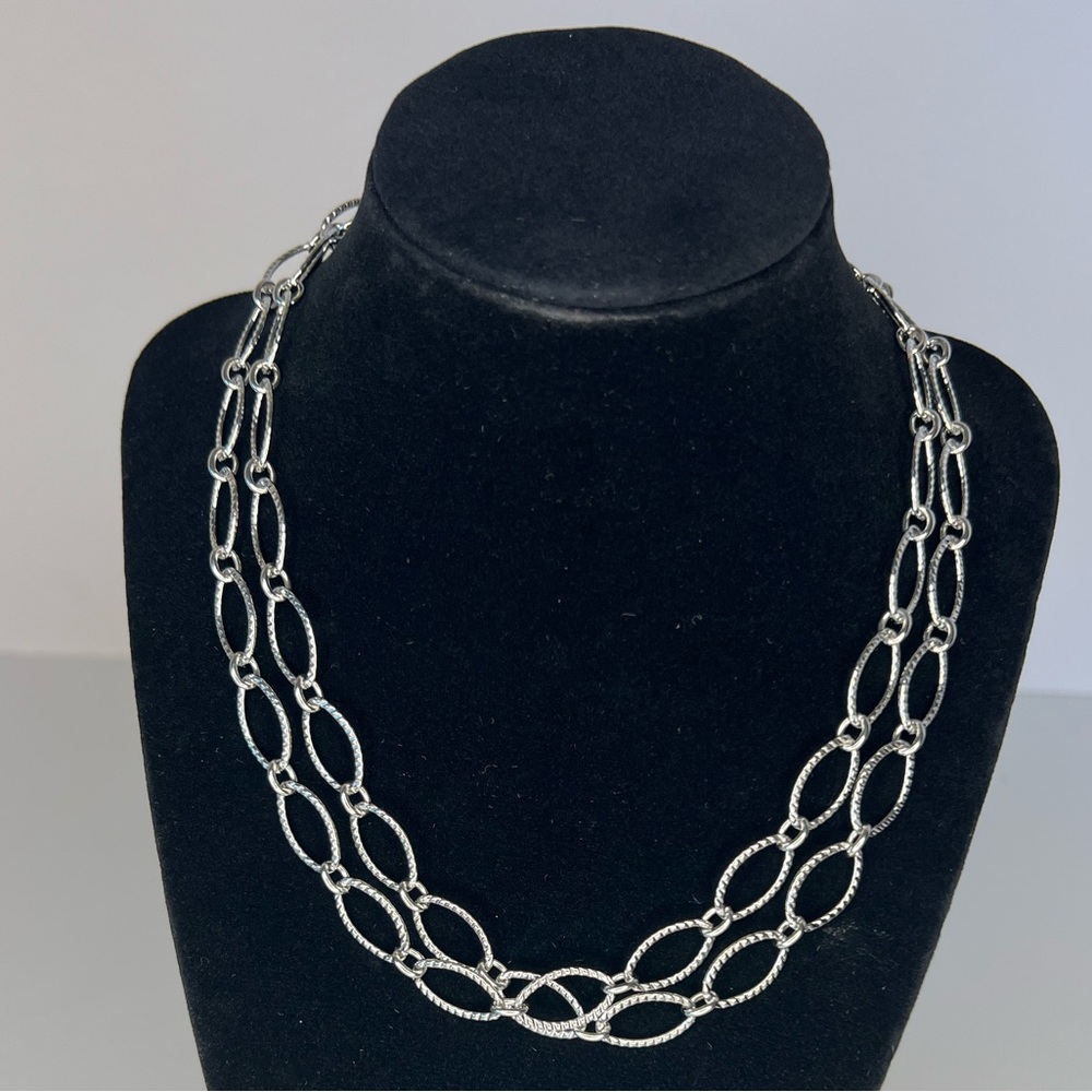 NWOT Oval Link Silver-Tone Chain Double Strand with Lobster Clasp ~17.5”